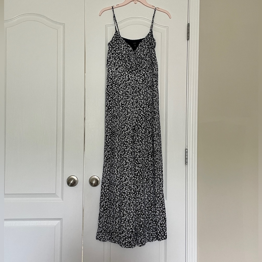 J. Crew Navy and White Tie Front Floral Jumpsuit Size 6 - Picture 2 of 7